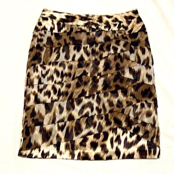 Worthington Leopard Print Layered Tiered Chiffon Pencil Skirt Brown Black 12 P - Picture 10 of 10